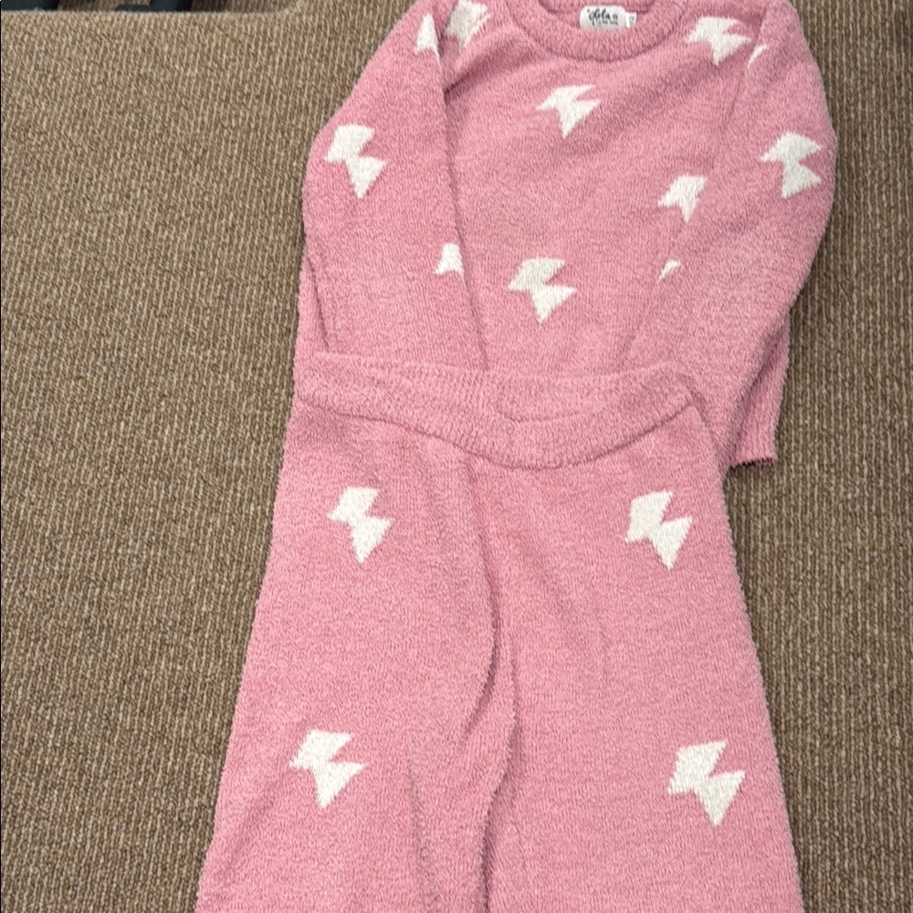 Lola and the Boys Pink Cozy Pants and Top with White Lightning Bolts
